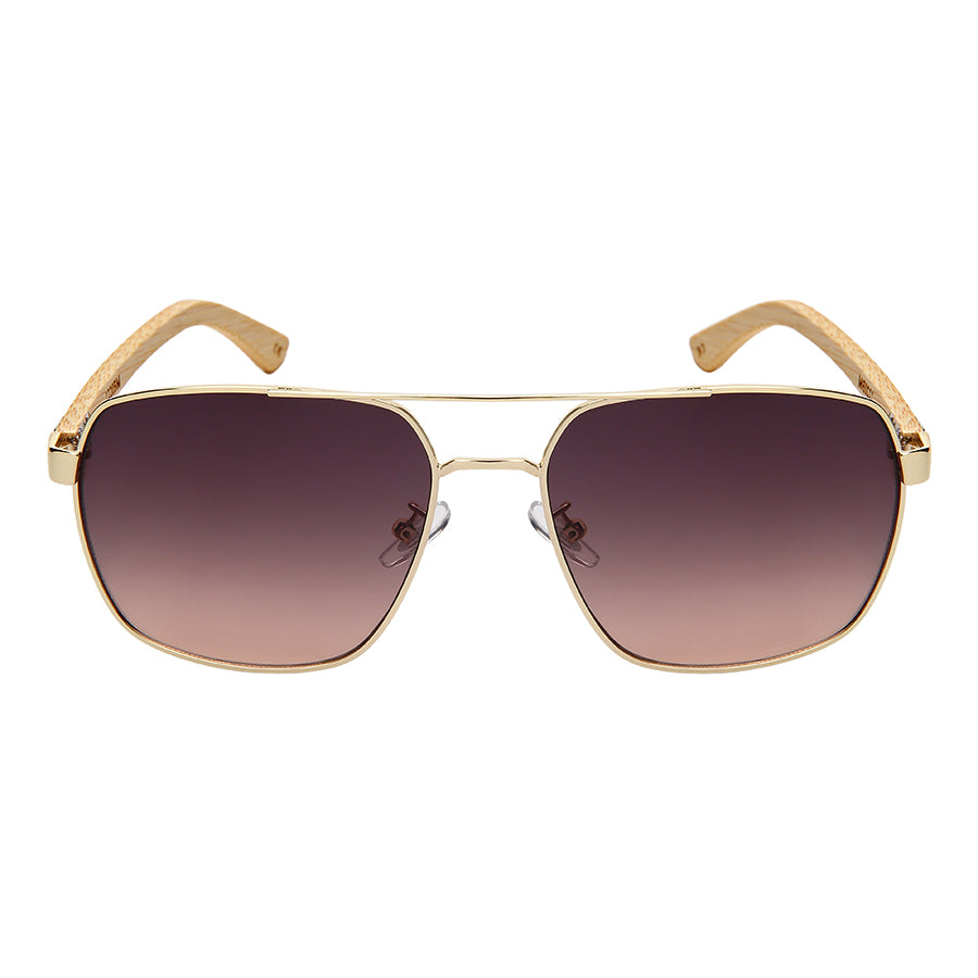 SQUARE AVIATOR BAMBOO TEMPLES MEN SUNGLASSES BULK 1220BM-OCR