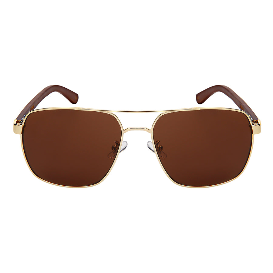 SQUARE AVIATOR BAMBOO TEMPLES MEN SUNGLASSES BULK 1220BM-OCR