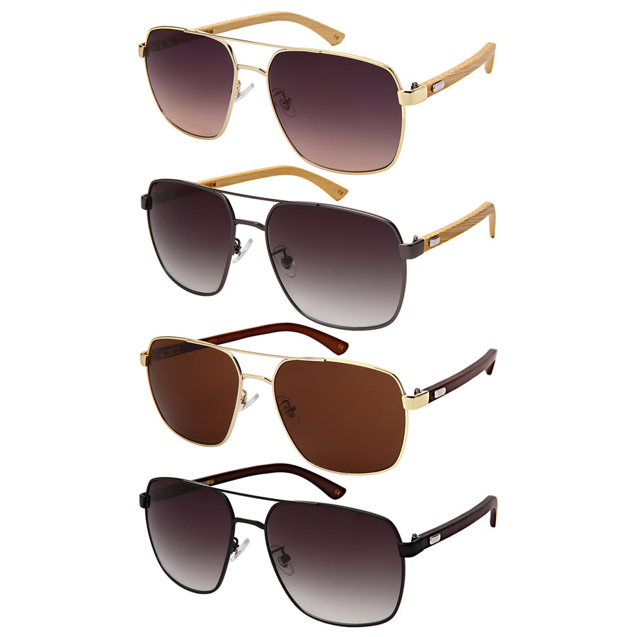 SQUARE AVIATOR BAMBOO TEMPLES MEN SUNGLASSES BULK 1220BM-OCR