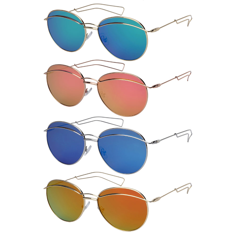 ROUND WOMEN METAL SUNGLASSES IN BULK 23081-FLREV