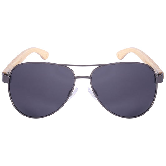 POLARIZED AVIATOR BAMBOO TEMPLES UNISEX SUNGLASSES IN BULK 25065BM-P