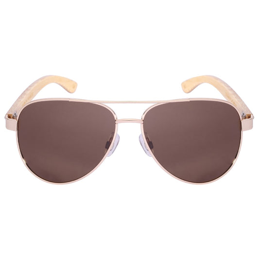 POLARIZED AVIATOR BAMBOO TEMPLES UNISEX SUNGLASSES IN BULK 25065BM-P
