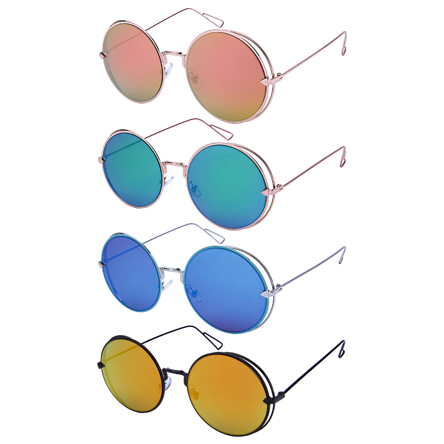 MODERN ROUND METAL UNISEX SUNGLASSES 25158-FLREV | UV400
