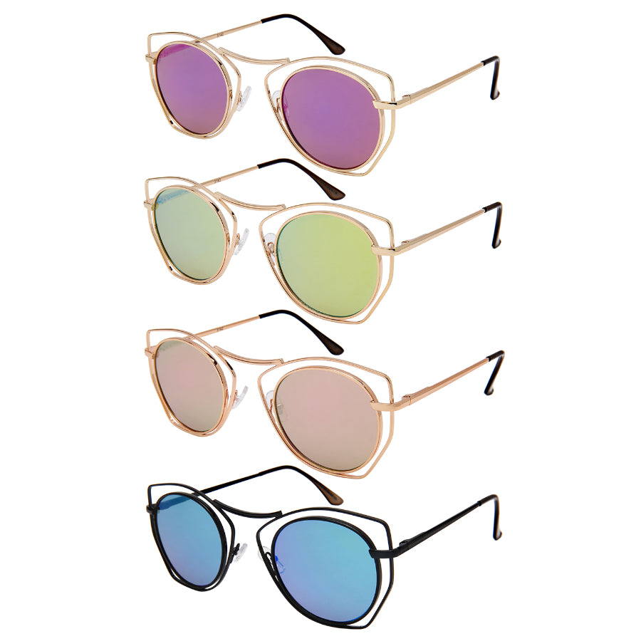 GEOMETRIC SHAPE WOMEN METAL SUNGLASSES IN BULK 3142-FLREV
