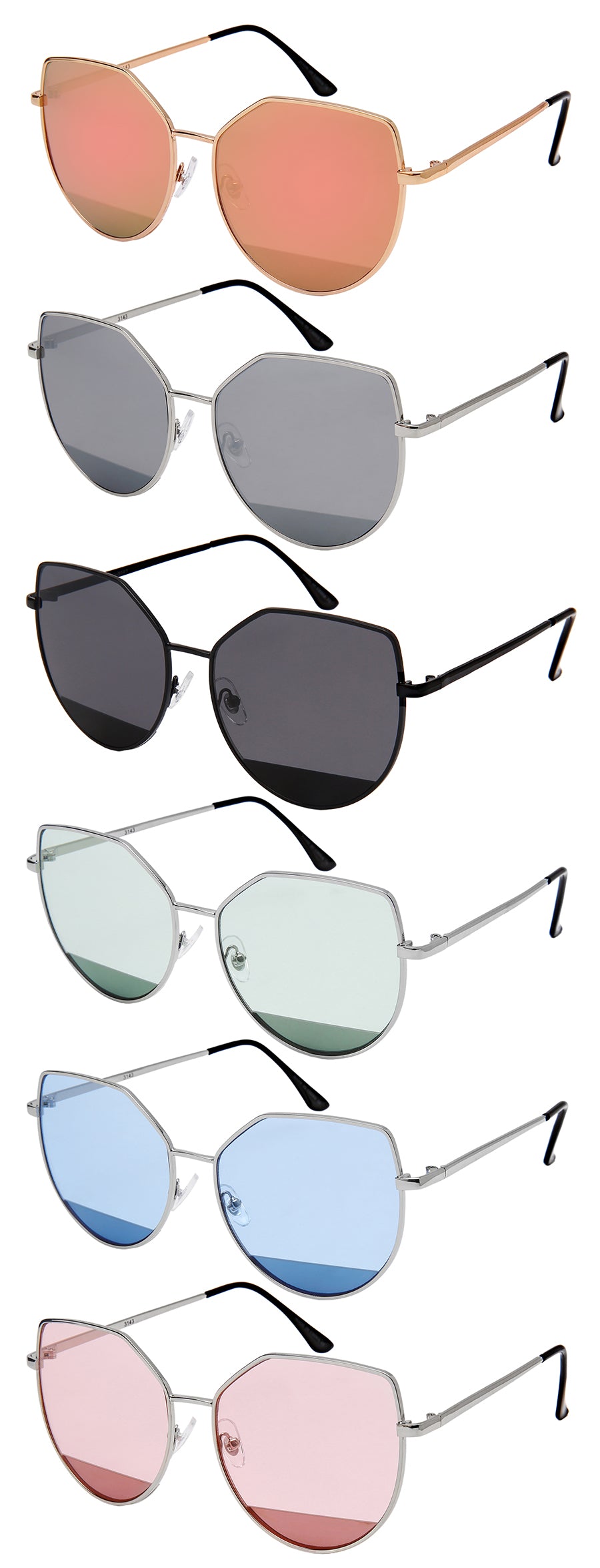 CATEYE WOMEN METAL SUNGLASSES WHOLESALE 3143-FLREV