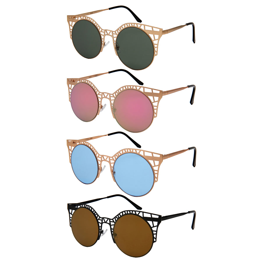 ROUND CUTOUT WOMEN METAL BULK SUNGLASSES 3151-FLREV