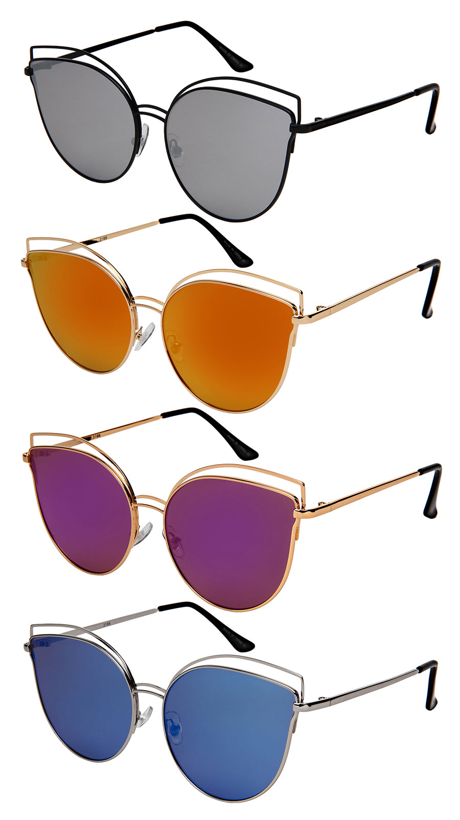 CAT EYE LADIES BULK WHOLESALE SUNGLASSES 3166-FLREV