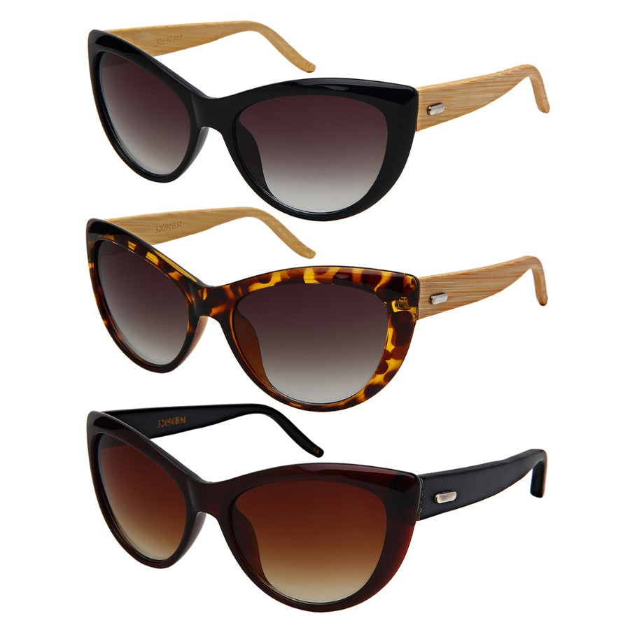 CAT EYES BAMBOO W/BAG WOMEN WHOLESALE SUNGLASSES 32090BM-AP-BAG