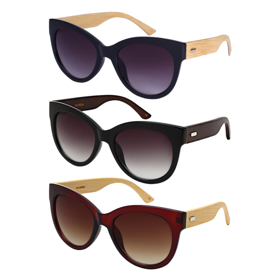 CATEYES BAMBOO TEMPLES WOMEN BULK SUNGLASSES 34108BM-AP