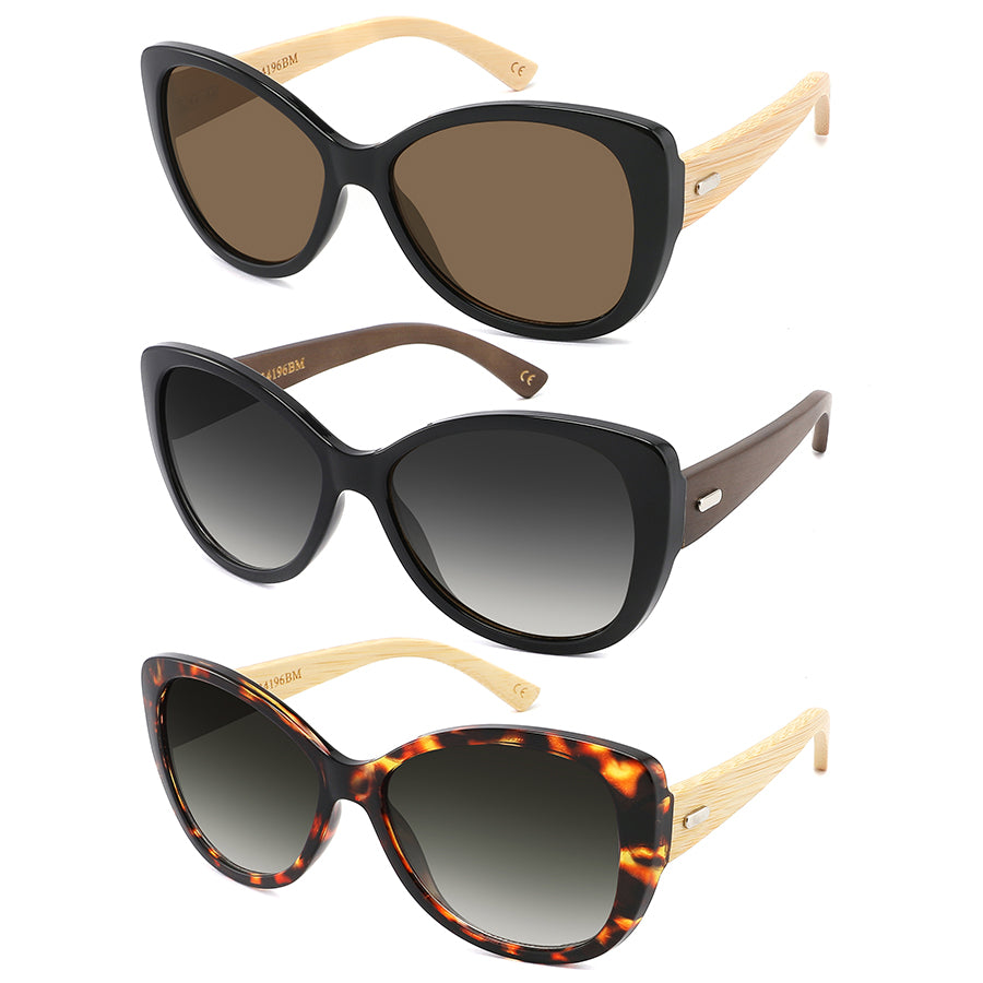 BAMBOO TEMPLES CAT EYE LADIES SUNGLASSES WHOLESALE 34196BM-AP