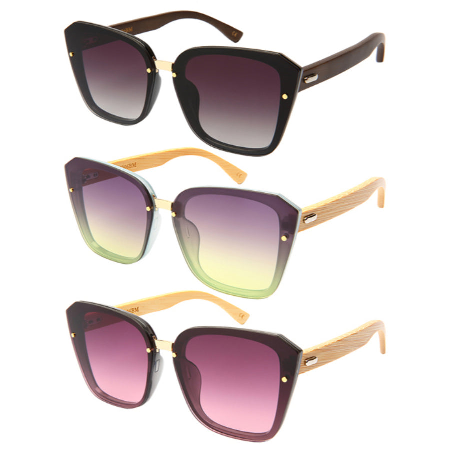 GEOMETRIC BAMBOO TEMPLES WOMEN BULK SUNGLASSES 34206BM-FLOCR