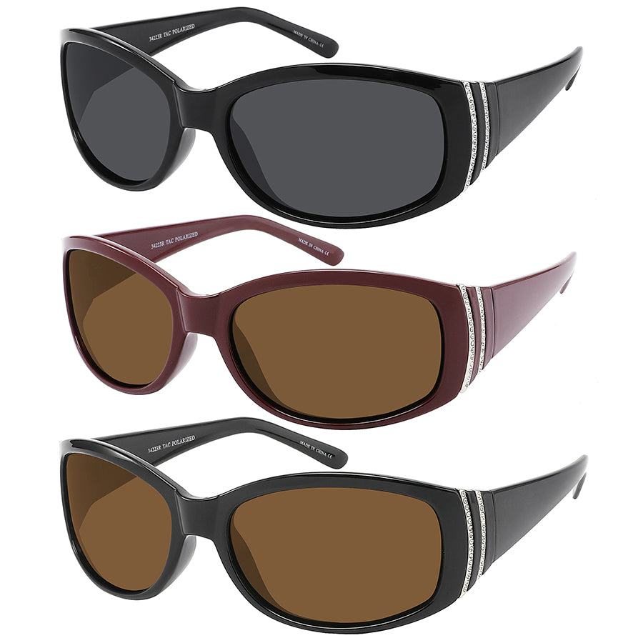 POLARIZED RHINESTONE OVAL LADIES WHOLESALE SUNGLASSES 34233R-P