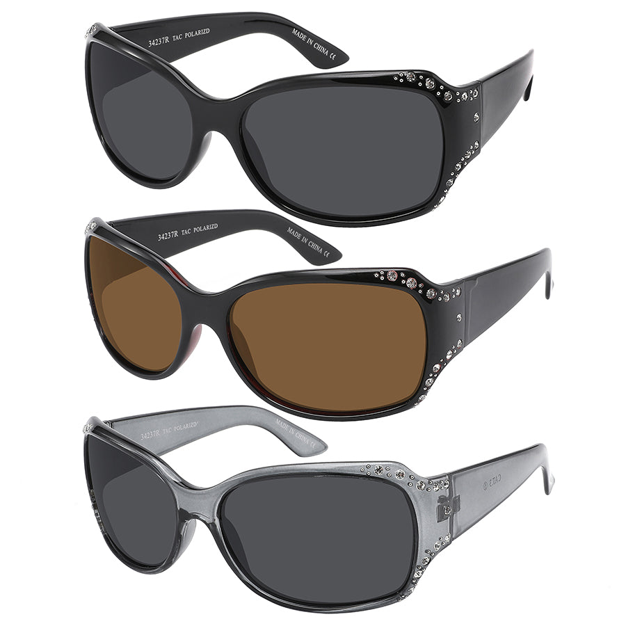 POLARIZED RHINESTONE WOMEN RECTANGULAR WHOLESALE SUNGLASSES 34237R-P