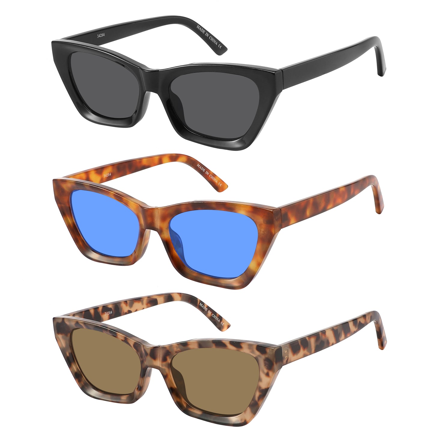 LADIES SUNGLASS SUPER DARK LENS FASHION CAT-EYES SLIM 34284-FLSD