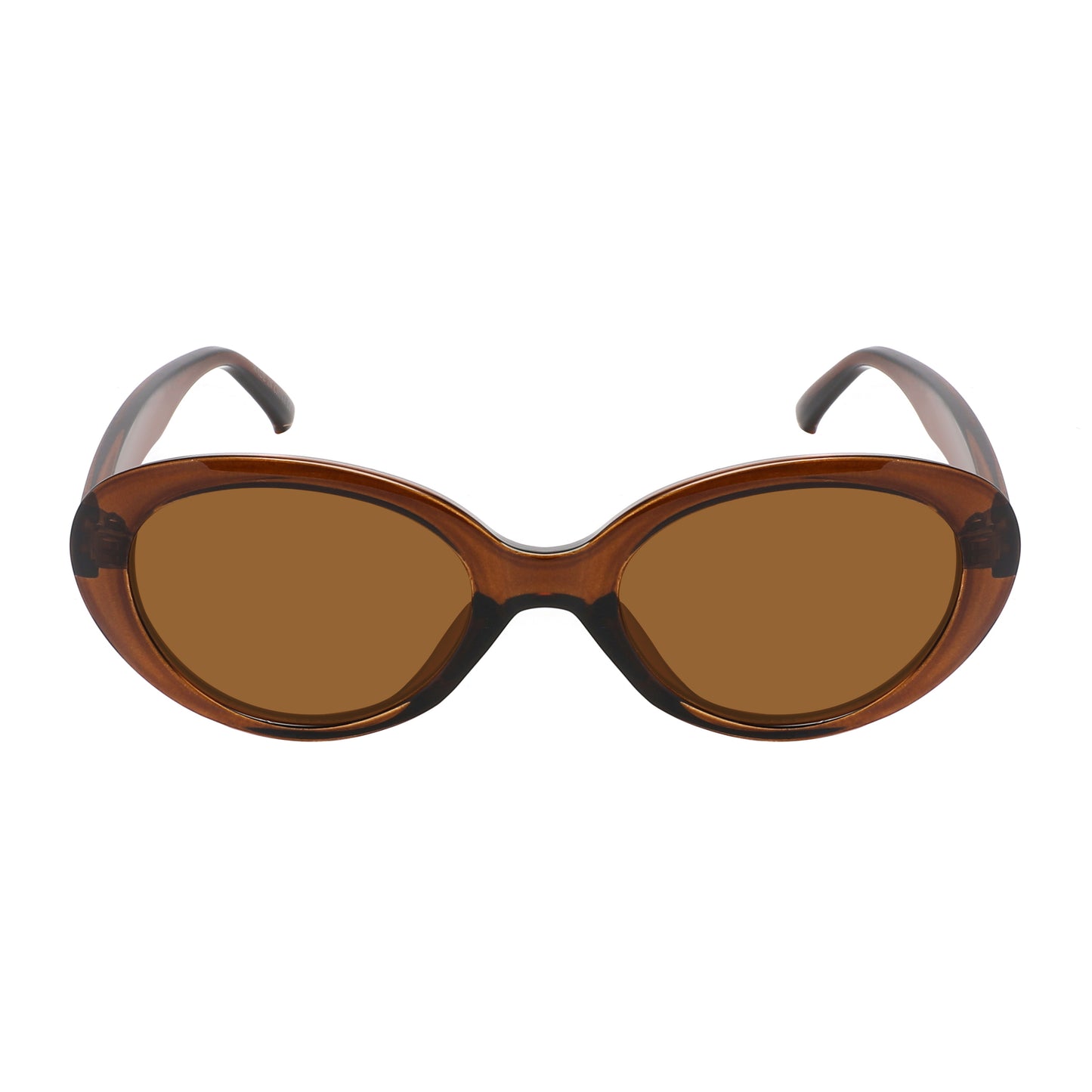 Retro oval sunglasses, Crystal brown frame and brown lenses, UV400 protection lenses, unisex vintage 90's style eyewear