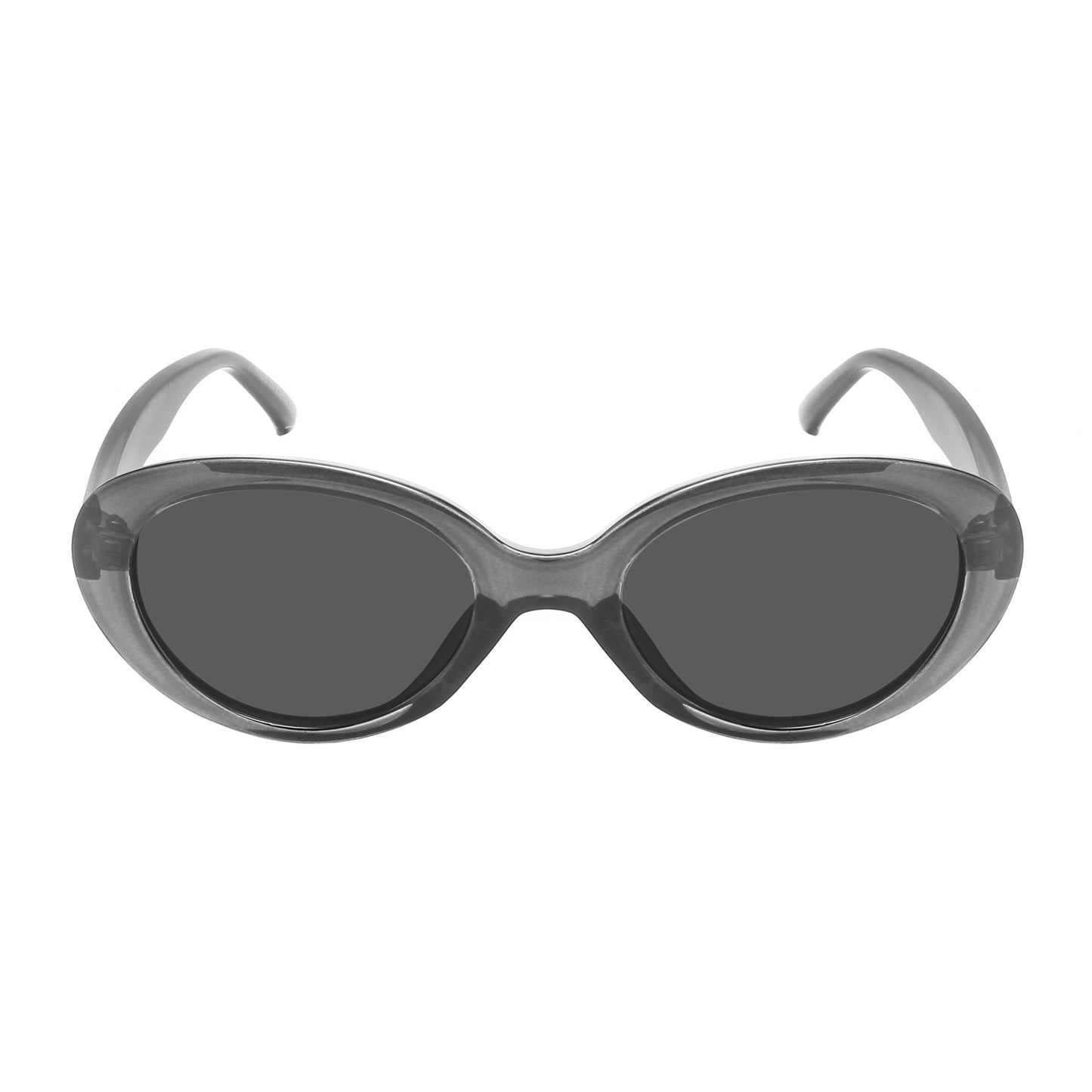 Retro oval sunglasses, Crystal gray frame and Smoke gray lenses, UV400 protection lenses, unisex vintage 90's style eyewear