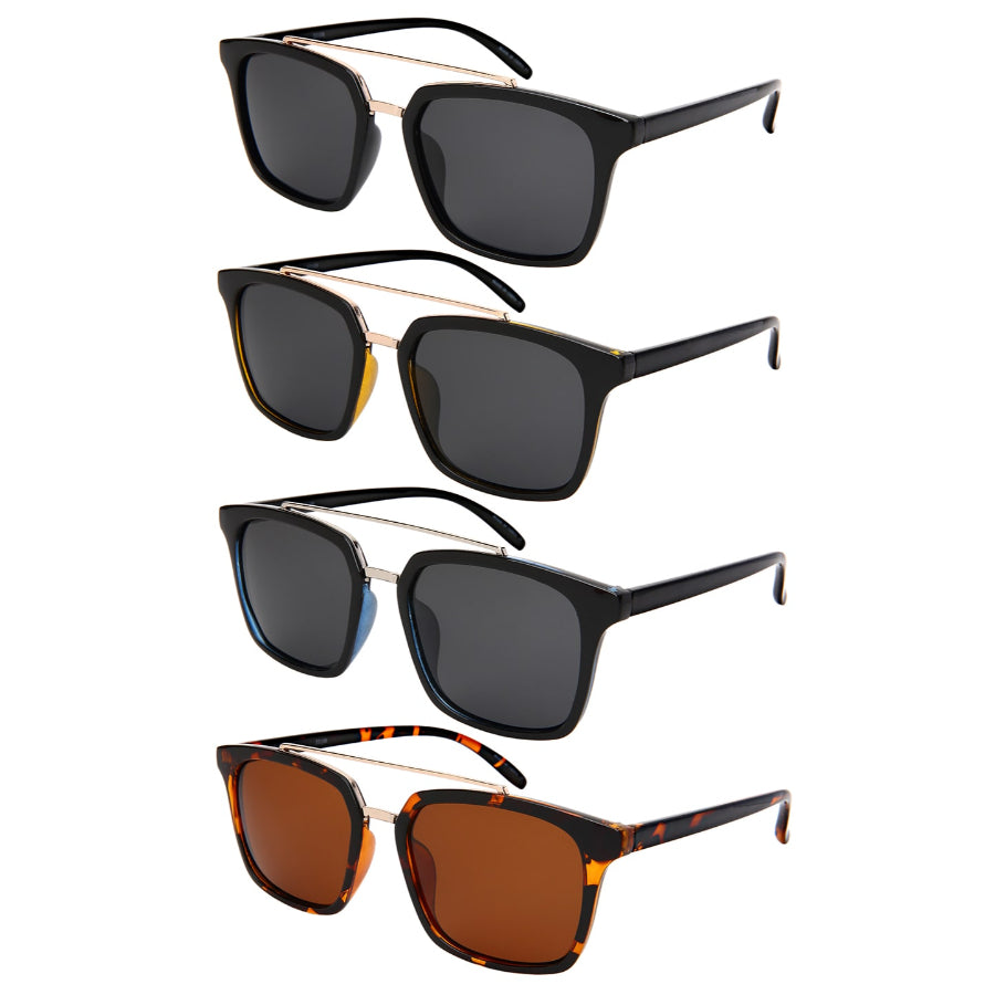 POLARIZED SQUARE PLASTIC DOUBLE METAL BAR MEN SUNGLASSES BULK 53108TT-P