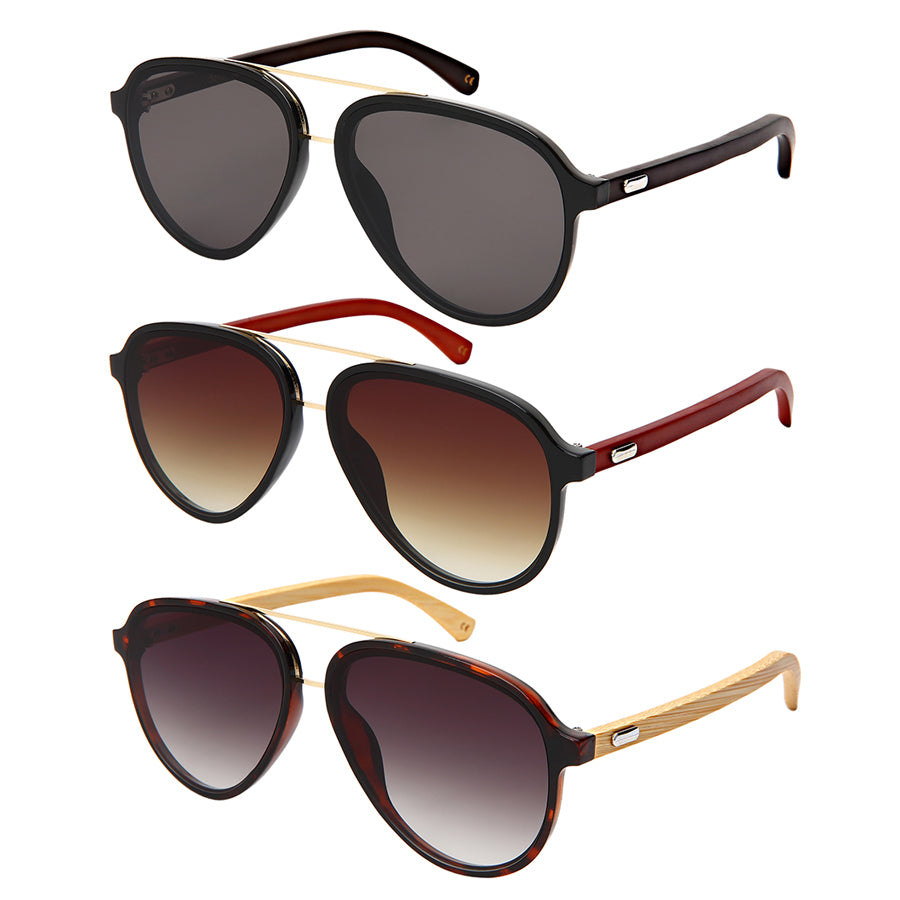 BAMBOO TEMPLES AVIATOR UNISEX SUNGLASSES WHOLESALE 53111BM-FLAP