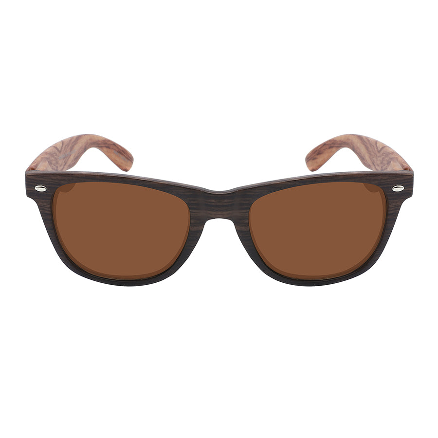 POLARIZED HORNED RIM FAUX WOOD UNISEX BULK SUNGLASSES 5401ASWD-P