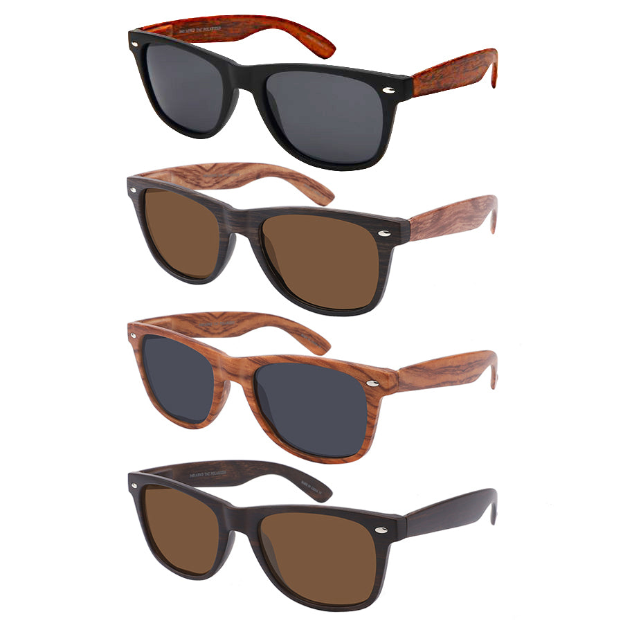 POLARIZED HORNED RIM FAUX WOOD UNISEX BULK SUNGLASSES 5401ASWD-P