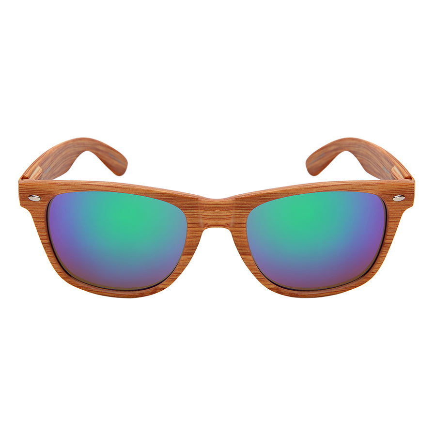 HORNED RIM FAUX WOOD UNISEX BULK SUNGLASSES 5401ASWD-REV