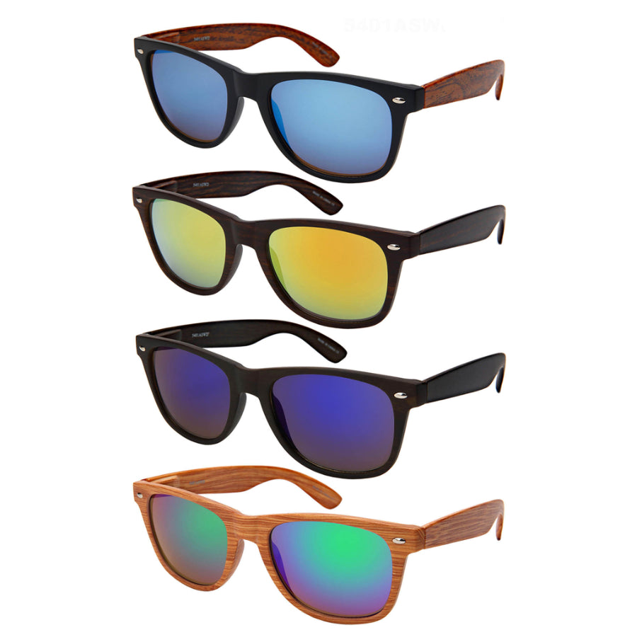 HORNED RIM FAUX WOOD UNISEX BULK SUNGLASSES 5401ASWD-REV