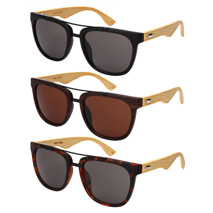 SQ AVIATOR BAMBOO W/BAG UNISEX SUNGLASSES BULK 540817BM-SD-BAG