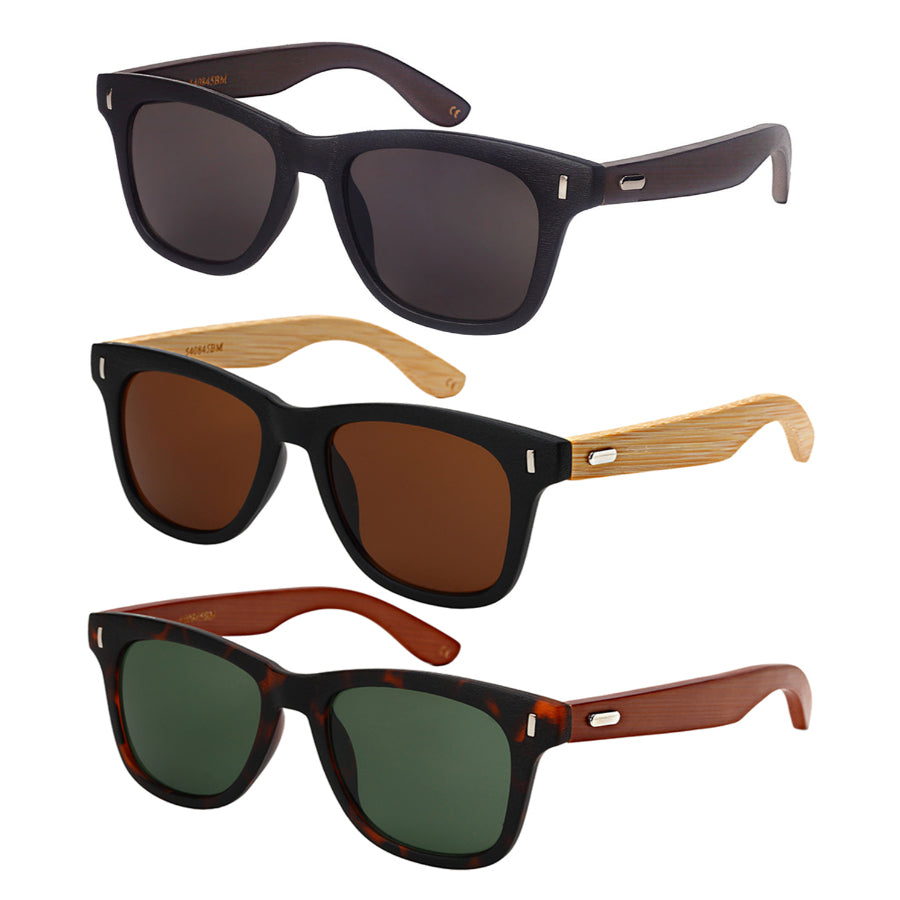 SOHO BAMBOO W/BAG UNISEX SUNGLASSES BULK 540845BM-SD-BAG