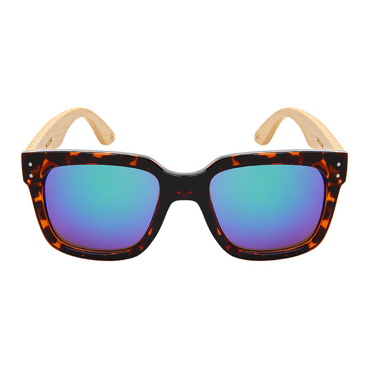 SQUARE BAMBOO W/BAG UNISEX SUNGLASSES WHOLESALE 541102BM-REV-B