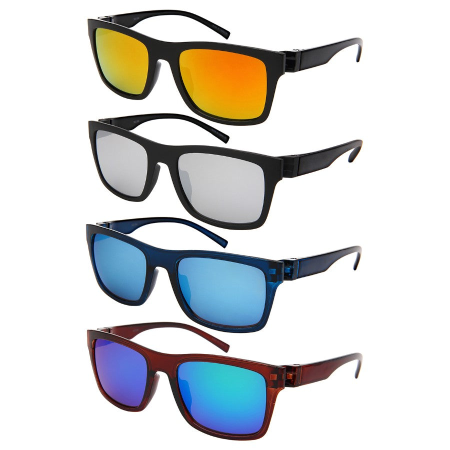 HORN RIMMED COLOR MIRRORED LENS UNISEX SUNGLASSES BULK 541104-REV