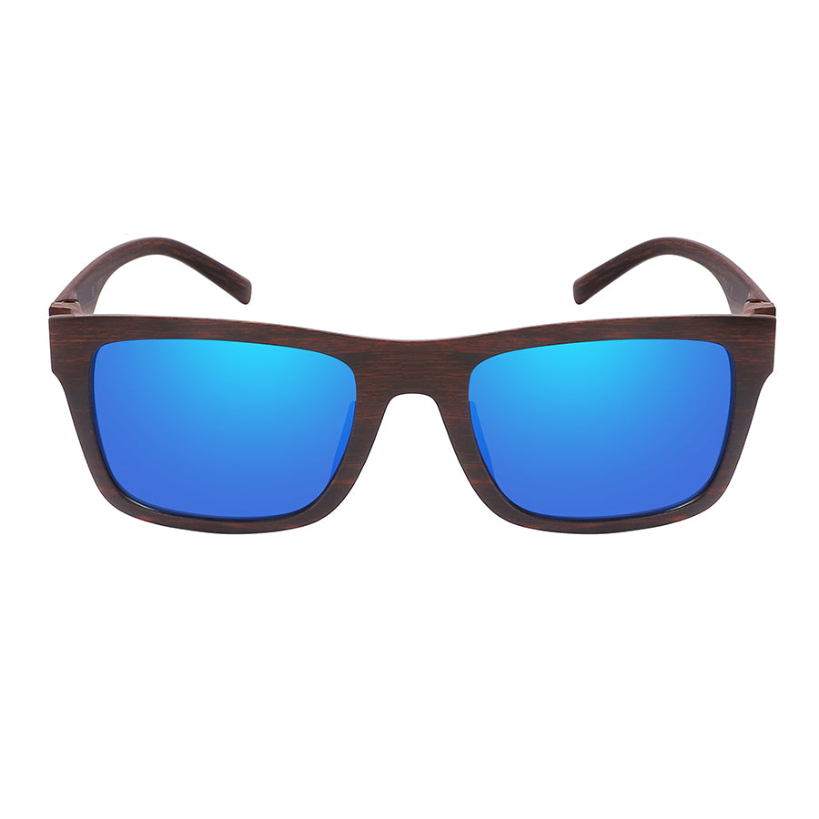 Rectangular Faux Wood unisex Polarized Color Mirror Sunglasses Wholesale 541104WD-Prv
