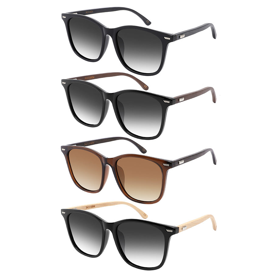 RECTANGULAR BAMBOO UNISEX WHOLESALE SUNGLASSES 541110BM-FLAP
