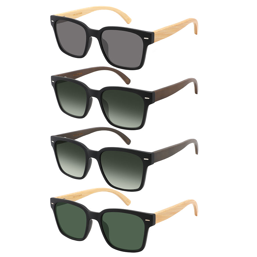 SQUARED BAMBOO UNISEX WHOLESALE SUNGLASSES 541127SBM-FLAP