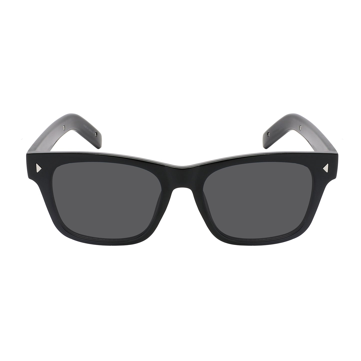 Timeless style with these classic retro sunglasses, featuring a sleek black frame, dark smoke polycarbonate lenses, and subtle metal diamond rivet accents.