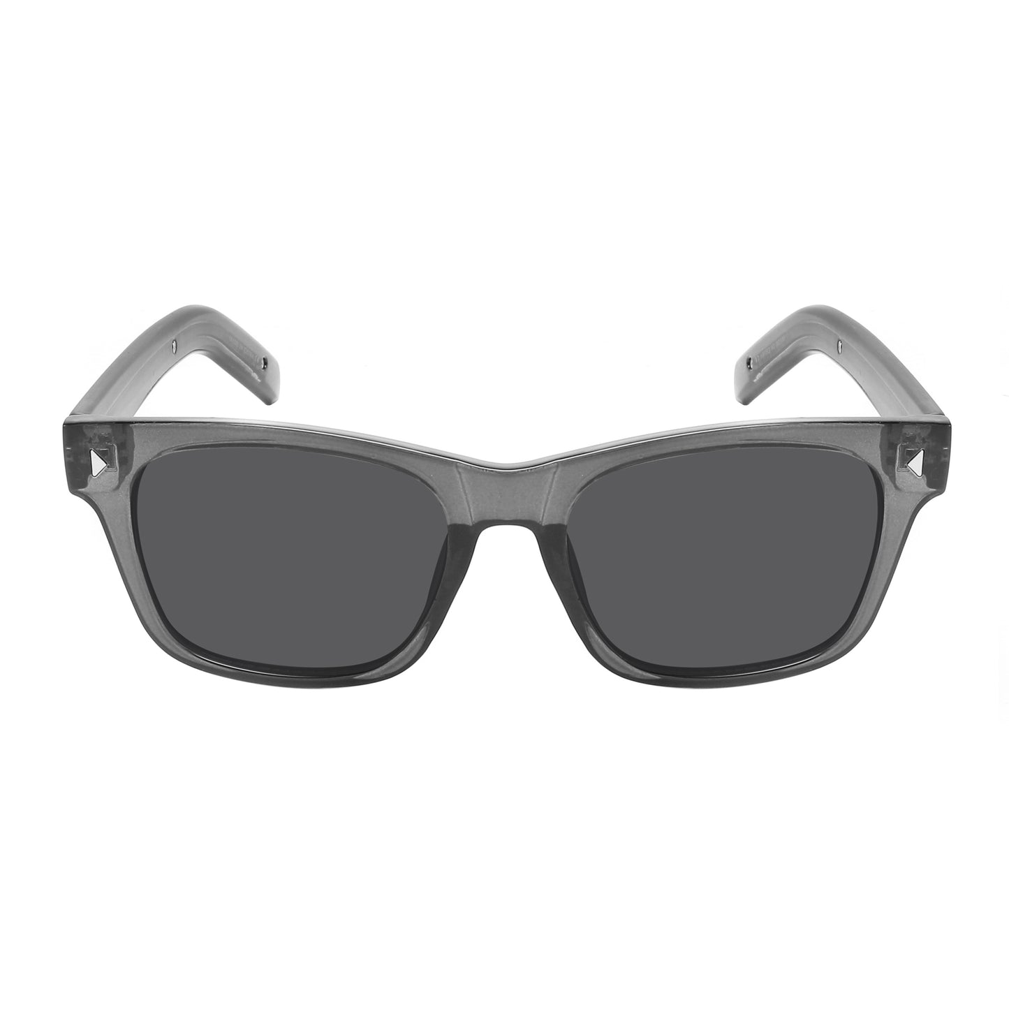 Timeless style with these classic retro sunglasses, featuring a sleek cristal gray frame, dark smoke polycarbonate lenses, and subtle metal diamond rivet accents.