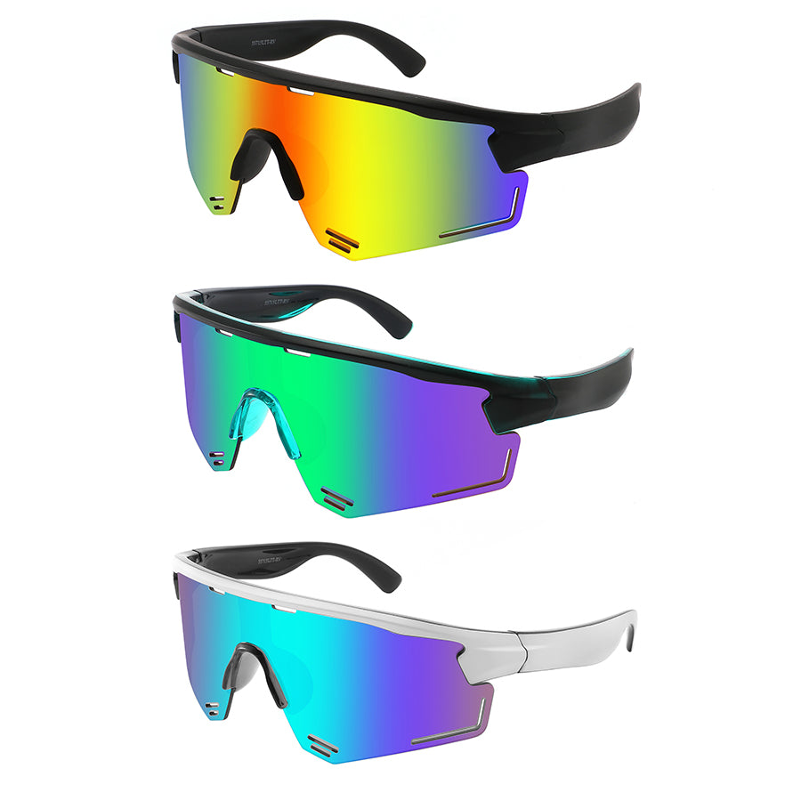 HALF FRAME SPORTS SHIELD UNISEX COLOR MIRROR SUNGLASSES 55715LTT/RV