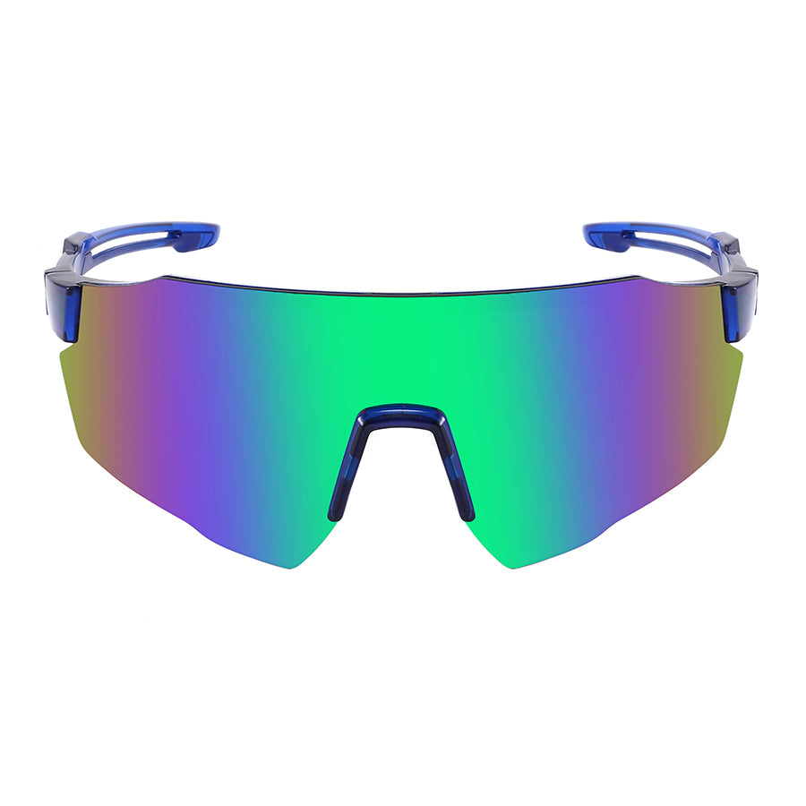 HALF FRAME SPORTS SHIELD UNISEX COLOR MIRROR SUNGLASSES 55716LTT/RV