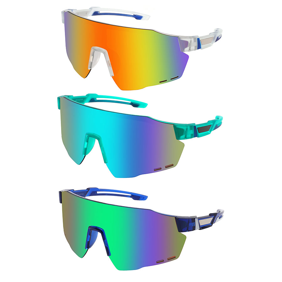 HALF FRAME SPORTS SHIELD UNISEX COLOR MIRROR SUNGLASSES 55716LTT/RV