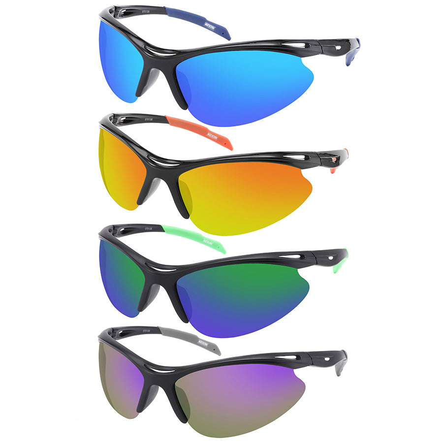 HALF FRAME UNISEX COLOR MIRROR SPORTS SUNGLASSES WHOLESALE 570136-REV