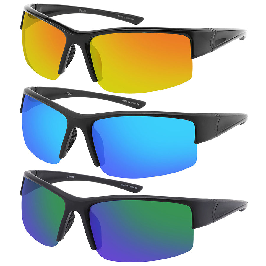 HALF FRAME UNISEX COLOR MIRROR SPORTS SUNGLASSES WHOLESALE 570138-REV