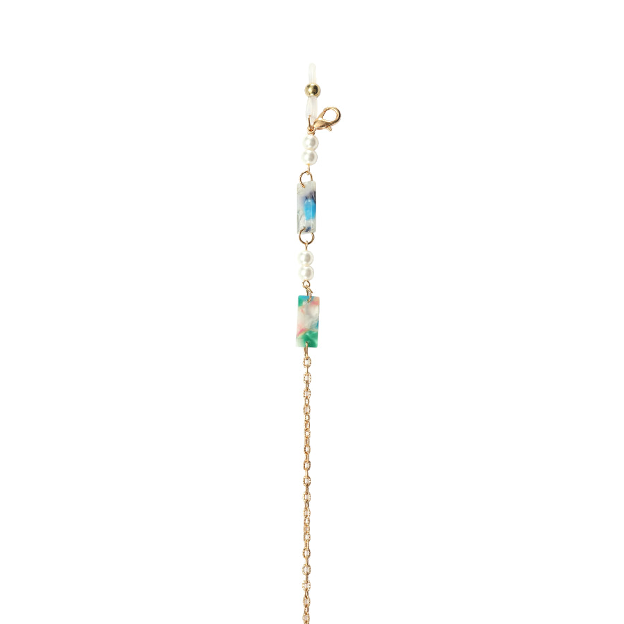 GOLD METAL AND GREEN ACETATE WITH PEARLS EYEGLASS & MASK CHAIN-3-GN