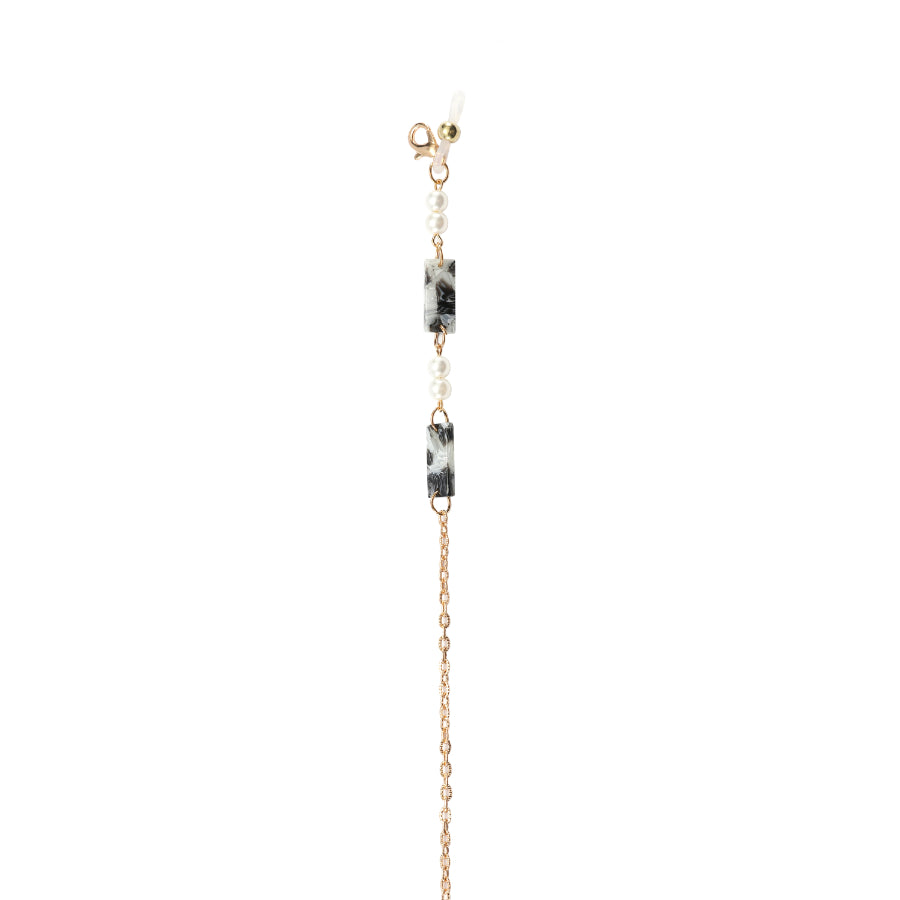 GOLD METAL AND MARBLE ACETATE & PEARLS EYEGLASS & MASK CHAIN-3-GY