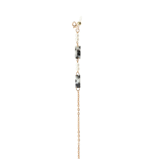 GOLD METAL AND MARBLE ACETATE & PEARLS EYEGLASS & MASK CHAIN-3-GY