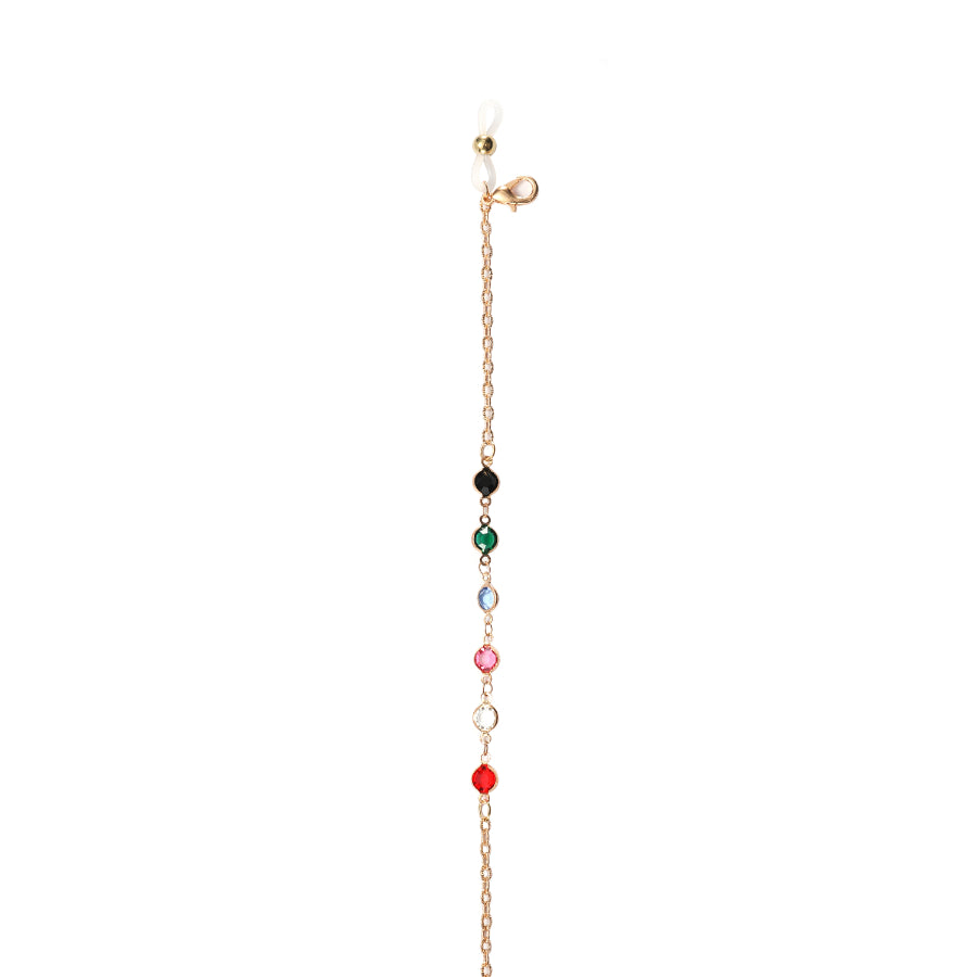 GOLD METAL & RAINBOW GEMSTONES EYEGLASS & MASK CHAIN-4-RBW
