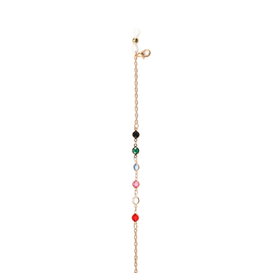 GOLD METAL & RAINBOW GEMSTONES EYEGLASS & MASK CHAIN-4-RBW