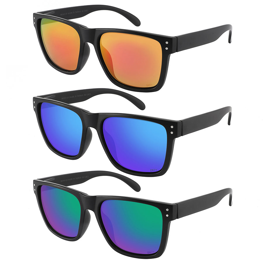 BIG AND TALL COLOR MIRROR SAFETY Z87+ SQUARE SUNGLASS WHOLESALE BG541128/REV