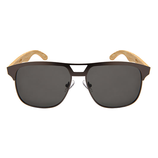 SQUARE AVIATOR BAMBOO TEMPLES SUNGLASSES 1210BM-FLKGM