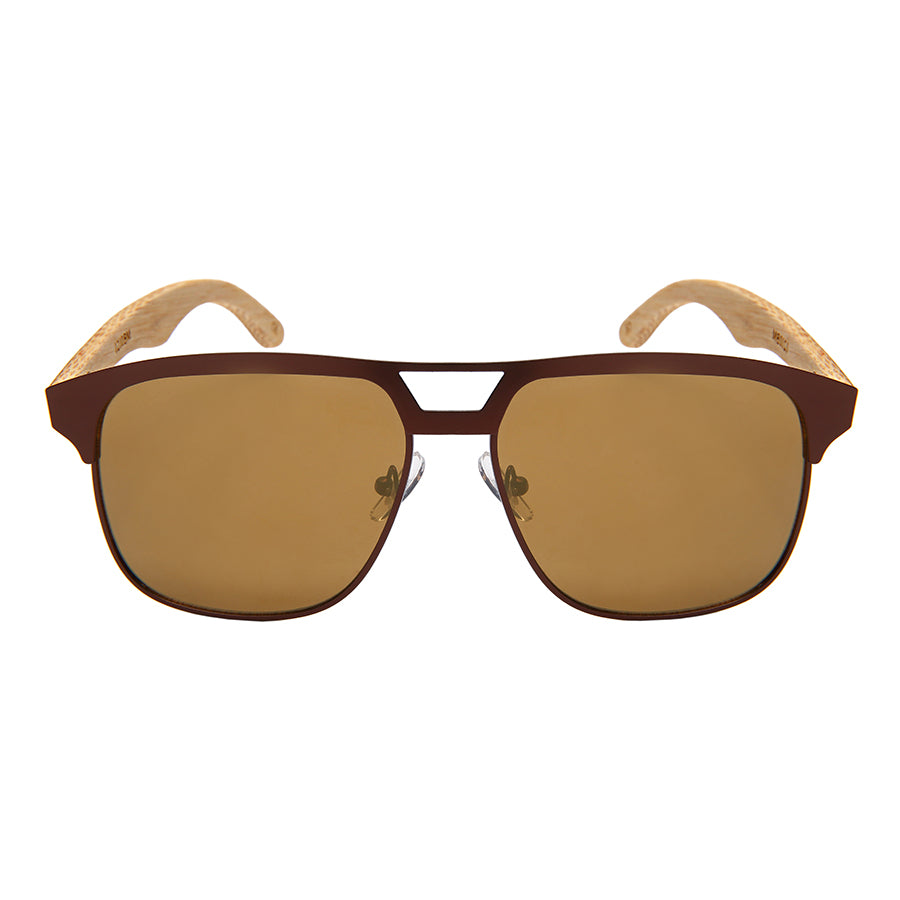 TREEZ SQUARE AVIATOR BAMBOO TEMPLES SUNGLASSES 1210BM-FLKGM-B