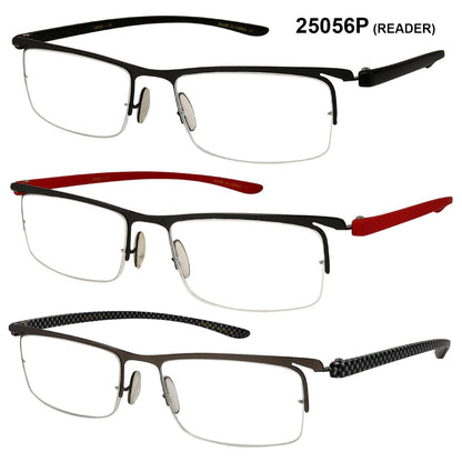 SQUARE SEMI RIMLESS UNISEX READING GLASSES BULK WHOLESALE 25056P