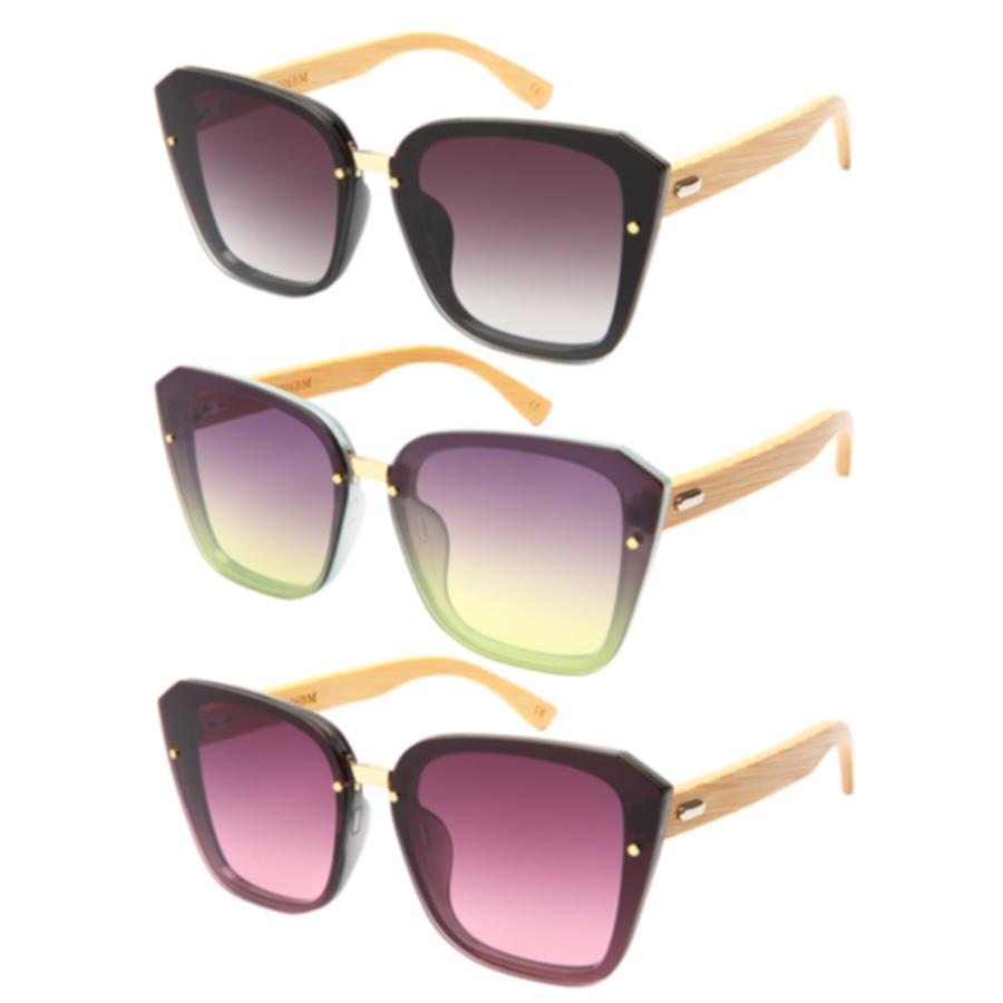 GEOMETRIC BAMBOO TEMPLES WOMEN BULK SUNGLASSES 34206BM-FLOCR